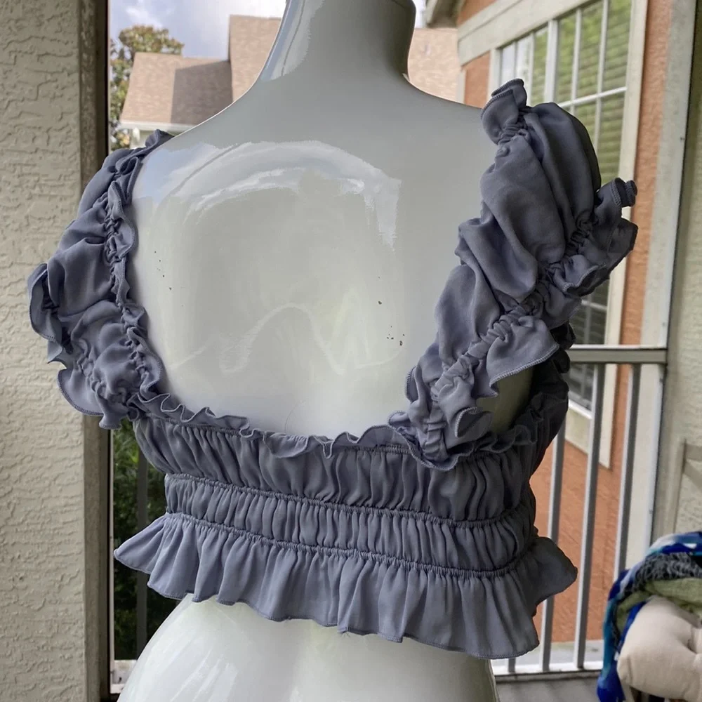 SOLD ✨Free People Intimately Silver Grey Smocked Ruffled Bralette Top NWOT M - Picture 4 of 4